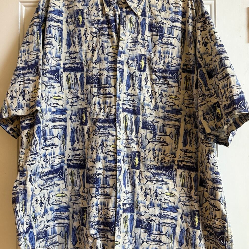 Nautica Button Up Short Sleeve Casual Shirt, Fish Print, Size XXL